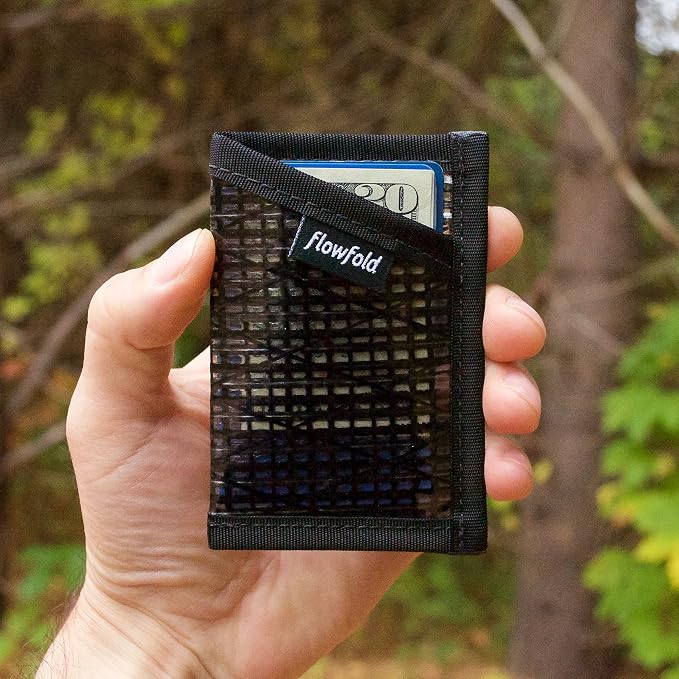 Flowfold Recycled Sailcloth Minimalist Card Holder Wallet | Slim and Durable with Cash pocket and Credit Card Slot | Minimalist Wallet Made in USA Holds 6-8 Cards