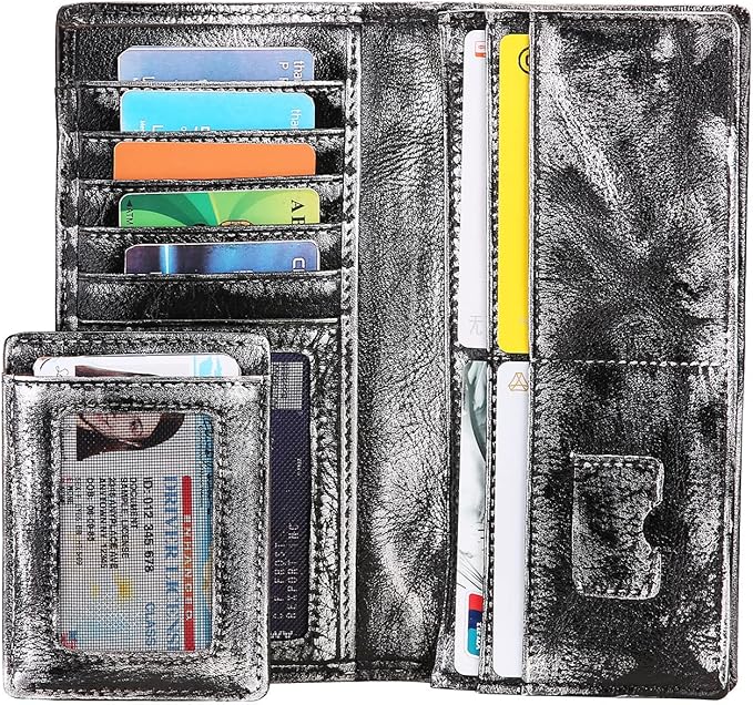 Le'aokuu Mens Leather Zipper Pocket Id Business Card Case Holder Organizer Wallet Phone Case Designer Bifold Checkbook Purse