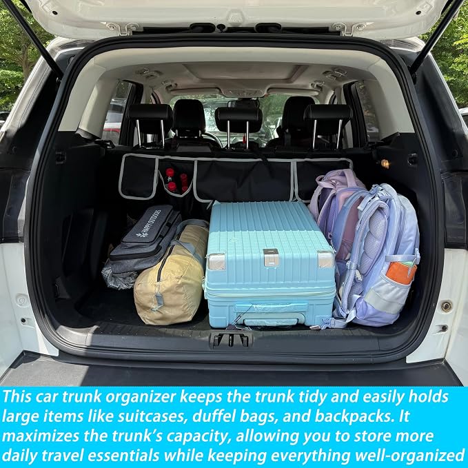 Trunk Organizer - Car Organizer, Foldable Trunk organizer for SUV/MPV/Truck, Collapsible Car Storage Bag with 4 Pockets, Black, 40.16"×11.02"