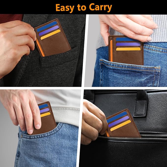 Travelambo Slim Minimalist Wallet for Men, RFID Blocking Credit Card Holder, Front Pocket ID Card Case, Gifts for Men, Husband, Boyfriend, Teenage