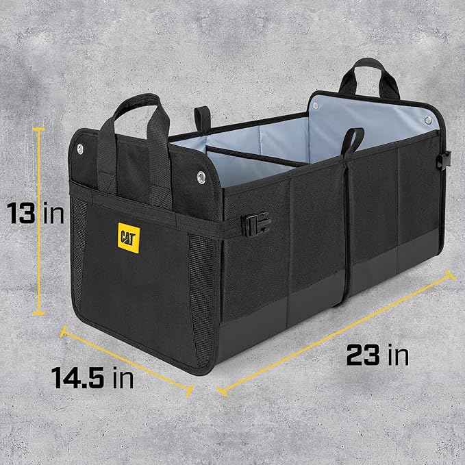 CAT® FlexTrunk Car Trunk Organizer Storage - Collapsible Dual-Compartment Automotive Adjustable Pockets Expandable Sturdy Multipurpose Folding Cargo Store for Auto Backseat, Black (CATO-201)