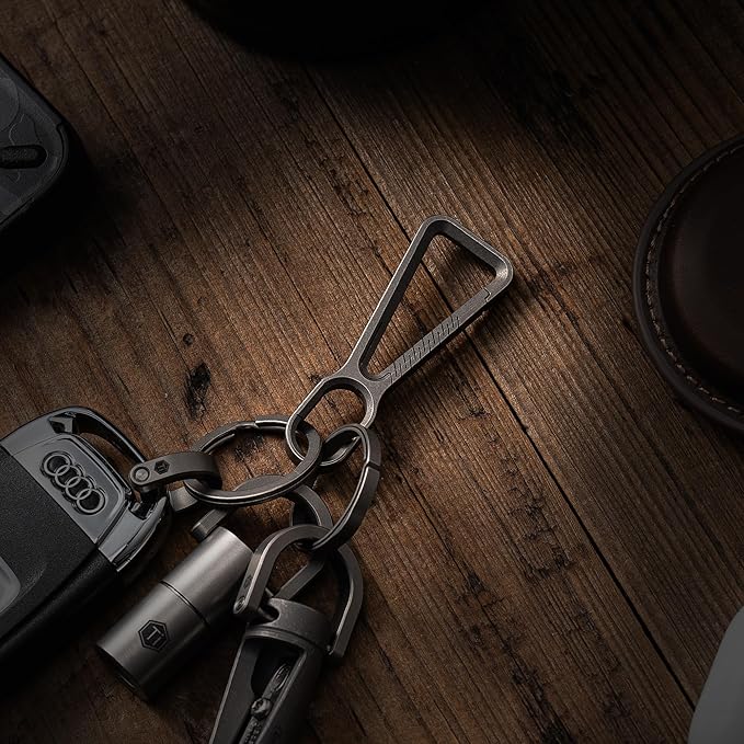 KeyUnity KM01 Titanium EDC Keychain Clip with Bottle Opener, Quick Release Carabiner Key Ring Holder for Men