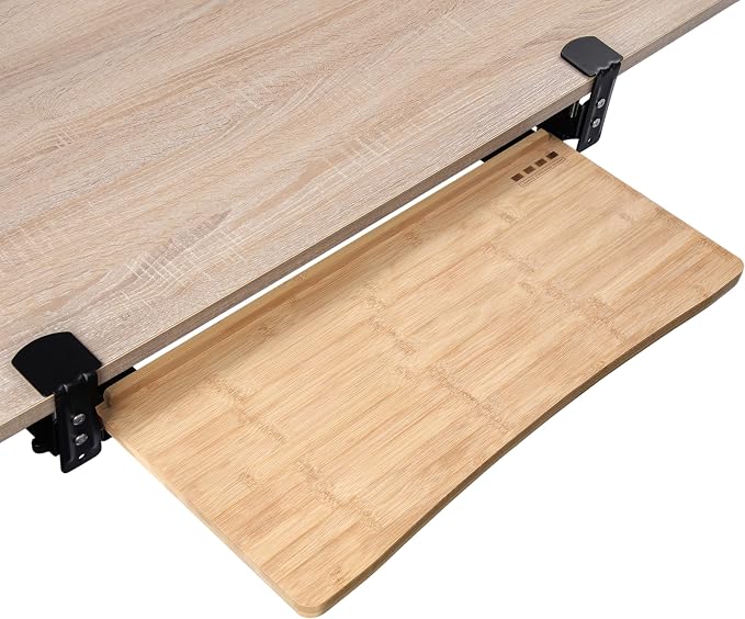 D'vine Dev Keyboard Tray Under Desk with Wrist Rest, Bamboo Wood Keyboard Drawer with Full Size Keyboard and Mouse Pad, Original Wood, KBTY-1
