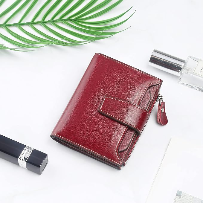 Lavemi Small Compact Women Wallet RFID Blocking Genuine Leather Bifold Purse with ID Windows