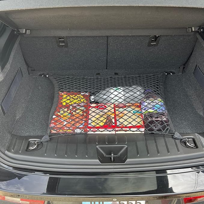 Rear Trunk Organizer Cargo Net for BMW i3 2014-2021 - Floor Style Cargo Net for Hatchback - Premium Mesh Elastic Car Trunk Organizer Vehicle Carrier Storage - Compatible with BMW i3