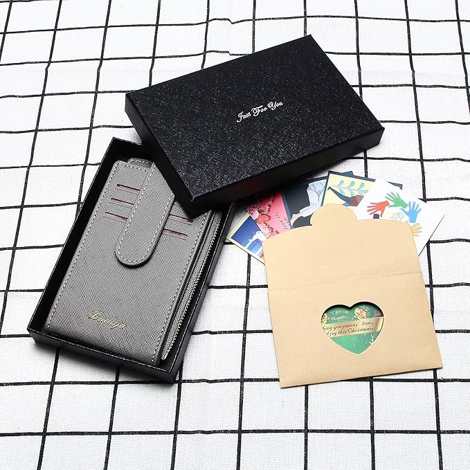 Badiya Slim Women Wallet RFID Blocking Bifold Compact 9 Card Slots Holder Wallets Soft Leather with Zipper Coin Pocket 2 ID Window