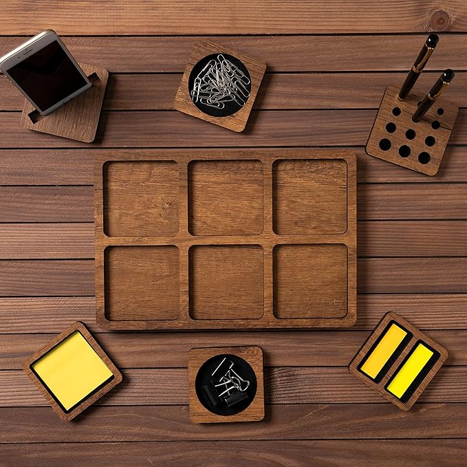 Desk Organizer - Desk Organizers and Accessories for Office Accessories, Home Office Essentials, Workspace Organization - Stylish Office Organizer with Compartments for Phone, Pens (Large)
