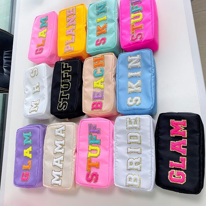 Chenille Letter Bag Mama Gift Makeup Bag Nylon Cosmetic Bag with Varsity Patch Makeup Pouch Bag Gift Toiletry Bag For Travel