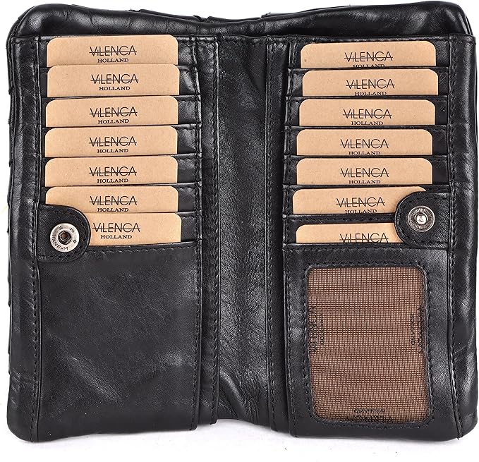 Genuine Leather Wallets for Women, Small Wallet for Ladies Zipper Coin Purse Credit Card Holder with Strap (VL-167-BLACK)