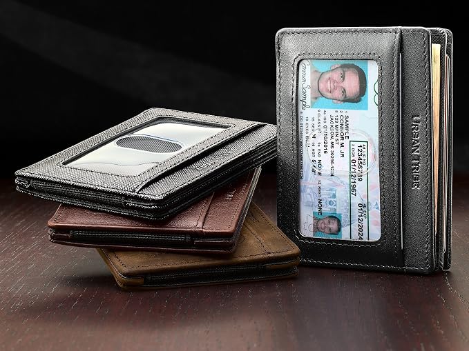 Compact RFID Sleeve Wallet Premium Leather Minimalist Money Clip Card Holder 10 Cards