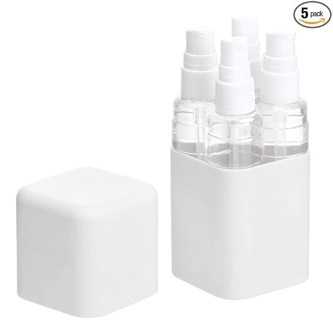 4-in-1 Travel Bottle Set Leak-Proof & TSA Approved - 50ml Refillable Containers Kit for Shampoo, Conditioner, Lotion - Portable Toiletry Accessories with Labels & Storage Box (Light Grey)