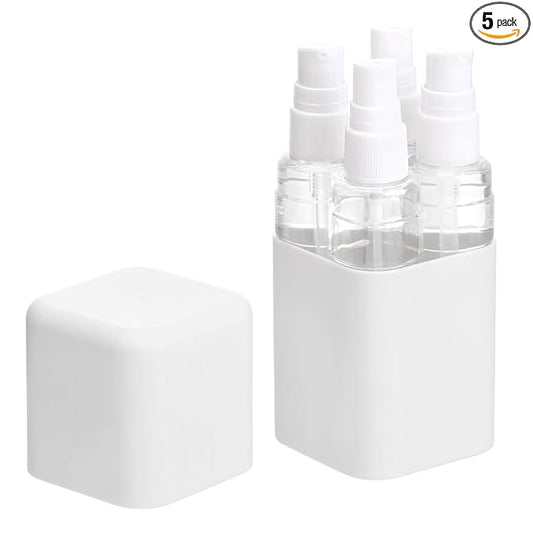4-in-1 Travel Bottle Set Leak-Proof & TSA Approved - 50ml Refillable Containers Kit for Shampoo, Conditioner, Lotion - Portable Toiletry Accessories with Labels & Storage Box (Light Grey)