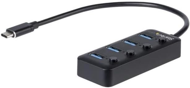 StarTech 4 Port Bus Powered USB C Hub with Individual On/Off Switches, USB 3.0 (5Gbps) Expansion Hub, Desktop/Laptop USB-C to USB-A Splitter