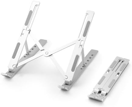 Adjustable Laptop Stand, Foldable Aluminum Laptop Riser for Desk, Portable Ergonomic Notebook Holder for 10-17 Inch Laptops, iPad & Tablet (Silver,Aluminum Alloy)