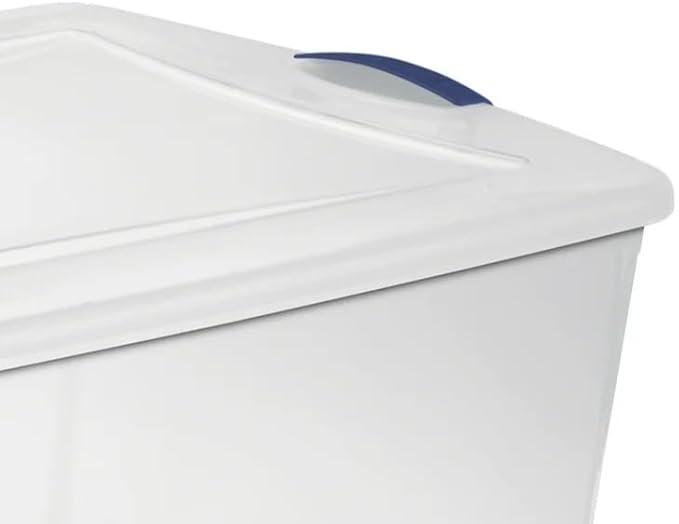 Blue 105 Quart Latch Box, Clear Plastic Storage Bin with Clear Lid