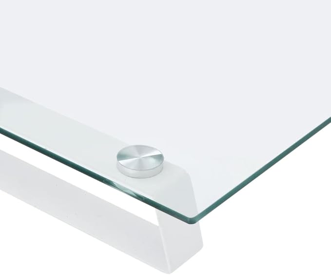 vidaXL White Tempered Glass and Metal Monitor Stand - Ergonomic Computer Screen Riser with Storage Space, 23.6??L x 13.8??W, Minimalist Design
