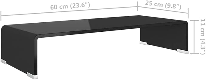 vidaXL Modern TV Stand/Monitor Riser, Tempered Glass Construction, Streamlined Black, Ideal for Television, Laptop, DVD Player - Easy to Clean, 23.6"x9.8"x4.3", Strength and Safety Borg