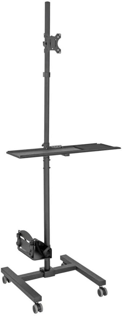 Tripp Lite Mobile Workstation with Monitor Mount for Displays 17??to 32?? Mobile Computer Stand with Monitor Mount/Keyboard Tray/Hand Rest, Black, 5 Year Warranty (DMCS1732S)