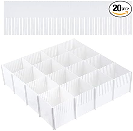 20PCS DIY Plastic Grid Drawer Dividers, Large Adjustable Drawer Storage Organizer (38cmx11cm) for Clutter Kitchen Cutlery Dresser Makeup Tools Socks Can Help Tidy Office Desk Clinic Bedroom