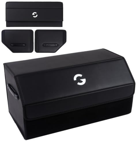 OLG Car Trunk Organizer 50L SUV Bin with (Magnetic Lid) (Faux Leather) (Collapsible Design) - (2 Dividers) (50kg Anti-Slip Hold) Waterproof Storage Box for Cars and Camping