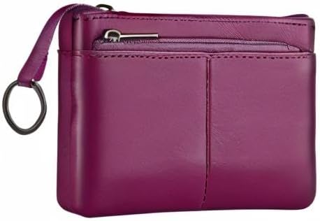 Purple Genuine Leather Multi-Functional Wallet - Compact Card Holder, Coin Purse & Key Organizer with 3 Zippers, Built-in Key Ring, Perfect for Travel, Work & Daily Use