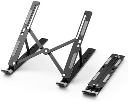 Adjustable Laptop Stand, Foldable Aluminum Laptop Riser for Desk, Portable Ergonomic Notebook Holder for 10-17 Inch Laptops, iPad & Tablet (Black,Aluminum Alloy)