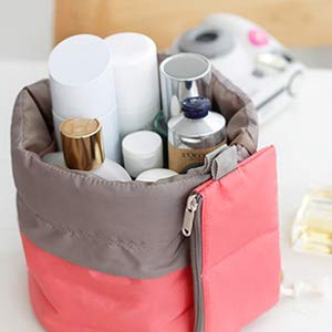 INVODA Drawstring Cosmetic Bag Travel Makeup Bag for Women Toiletry Bag Portable Drawstring Make up Organizer Bag for Travel (Red)