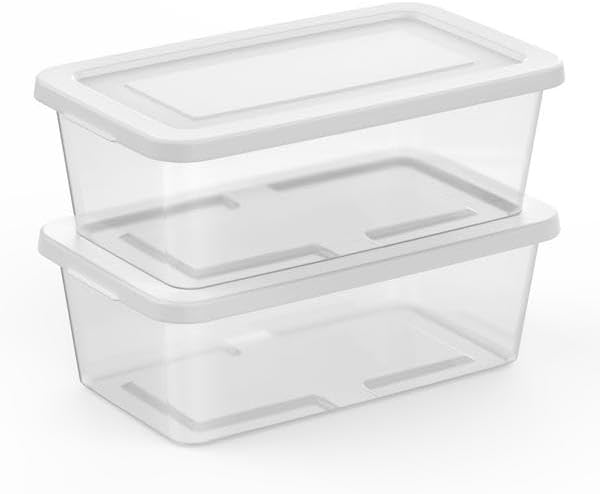 Sterilite 6 Quart Clear Storage Bins with Lids, 18-Pack Plastic Storage Containers, Clear Stackable Storage Bins Box for Closet, Garage, Classroom, Home Organization and Storage, Cloth Included