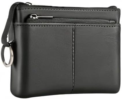 Black Genuine Leather Multi-Functional Wallet - Compact Card Holder, Coin Purse & Key Organizer with 3 Zippers, Built-in Key Ring, Perfect for Travel, Work & Daily Use