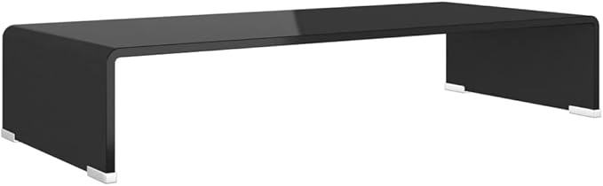 vidaXL Black Glass TV Stand and Monitor Riser - Modern Multimedia Organizer, Streamlined Design for Living Room