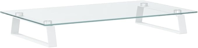 vidaXL White Tempered Glass and Metal Monitor Stand - Ergonomic Computer Screen Riser with Storage Space, 23.6??L x 13.8??W, Minimalist Design