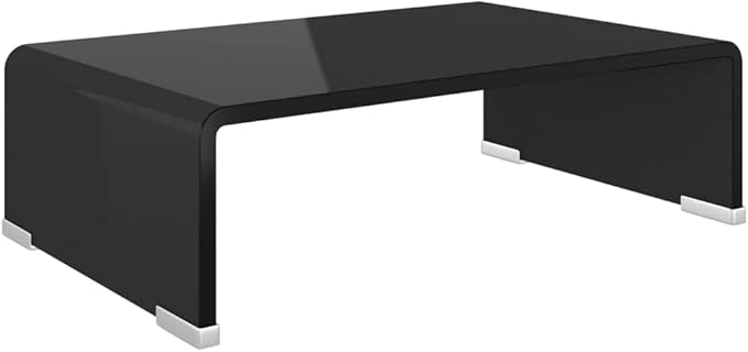 vidaXL Glass TV Stand - Black - Modern Multimedia Unit & Monitor Riser - Desktop, Laptop, Television, Receiver, Consoles - Tempered Glass for Safety & Durability - 15.7"x9.8"x4.3"