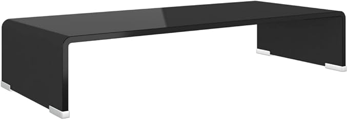 vidaXL Modern TV Stand/Monitor Riser, Tempered Glass Construction, Streamlined Black, Ideal for Television, Laptop, DVD Player - Easy to Clean, 23.6"x9.8"x4.3", Strength and Safety Borg