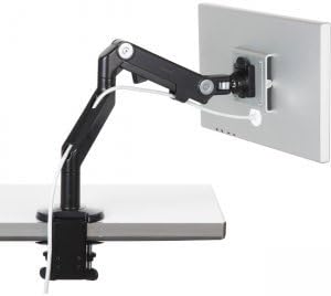 Humanscale M8 Adjustable Articulating Computer Monitor Arm - Both Mounts Clamp and Bolt Through Mount with Base - Black with Black Trim
