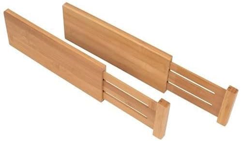 6 Pack Bamboo Drawer Dividers - 17" to 21.5" Expandable Adjustable Drawer Organizer for Kitchen Utensils, Large Kitchen Drawer Divider, Clothes, Dresser, Bedroom, Bathroom & Desk Drawer Separator Set