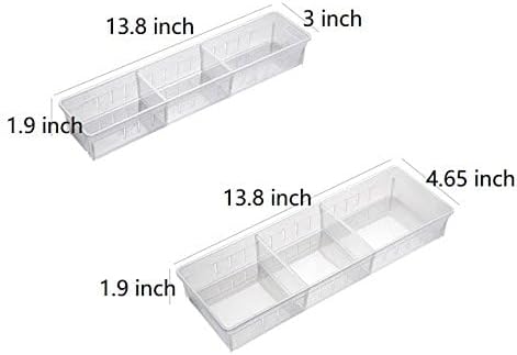 Chris.W Desk Drawer Organizer Tray with Adjustable Dividers, Multi-Drawers for Makeups, Utensil, Pens, Flatware and Junks - Set of 4 (2 Large + 2 Small),13.8 Inch Length