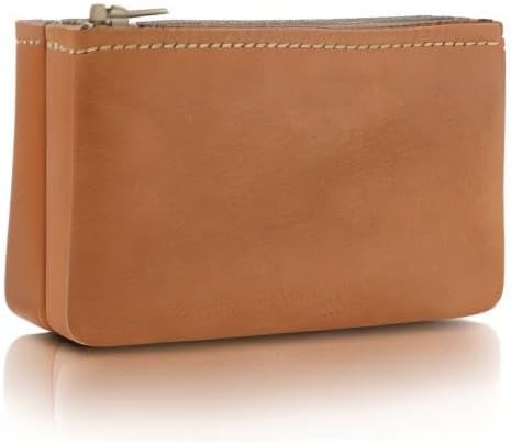 Genuine Leather Small Zipper Pouch Coin Purse for Women Change Holder for Men Size 4 x2.5 Made in U.S.A (Tan)