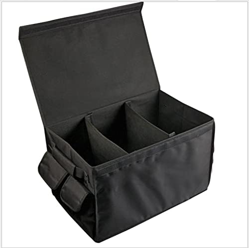 Car Trunk Organizer, Large Collapsible Storage Container, Multi-Compartment with Side Pockets, Black