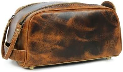 Toiletry Bag | Leather Dopp Kit for Men & Women with Multiple Compartments, Water-Resistant, Durable, Stylish | Portable Grooming Organizer for Shaving, Makeup, Essentials (Brown)