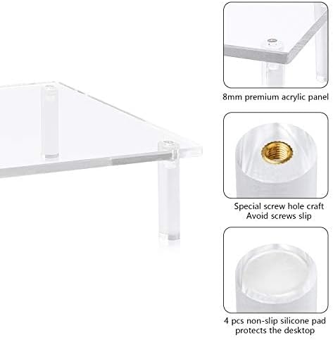 YestBuy Acrylic Monitor Stand Riser, Clear Computer Stand for Laptop, iMac, Pc, Printer, Desktop Ergonomic, Desk Riser Work from Home Accessories Office Supplies Platform Save Space
