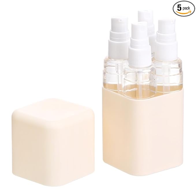 4-in-1 Travel Bottle Set Leak-Proof & TSA Approved - 50ml Refillable Containers Kit for Shampoo, Conditioner, Lotion - Portable Toiletry Accessories with Labels & Storage Box (Beige)