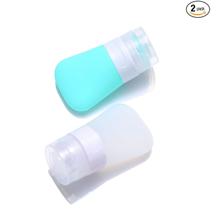 2 Pcs Silicone Travel Bottles,1.3oz Leak Proof Refillable Squeeze Containers with Transparent Carry Bag,Small Empty Travel Size Bottles for Shampoo,Conditioner,Lotion,Toiletries