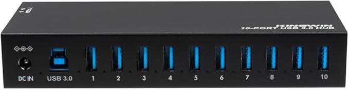 Kingwin Industrial USB 3.0 Hub 10-Port, Heavy-Duty Metal Mountable USB Hub with Power Adapter, 5Gbps SuperSpeed Powered USB Splitter for PC, Laptop, Mac, POS Systems & Factory Automation
