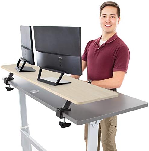 Stand Steady 55 Inch Clamp On Desk Shelf | Large Monitor Riser Supports 3 Screens for Extra Storage | Ergonomic Monitor Stand Securely Attaches to Surface with Clamp Base - No Screws (55 In / Maple)