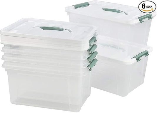 Gloreen 14 Quart Clear Storage Bins with Lid, Multipurpose Plastic Latch Box, 6 Packs