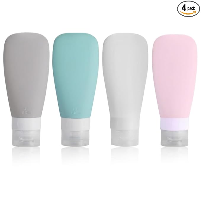 Silicone Travel Bottles, Leak Proof Squeezable Refillable Travel Accessories Toiletries Containers Travel Size Cosmetic Tube for Shampoo Lotion Soap Liquids (3oz Grey/blue/white/pink)