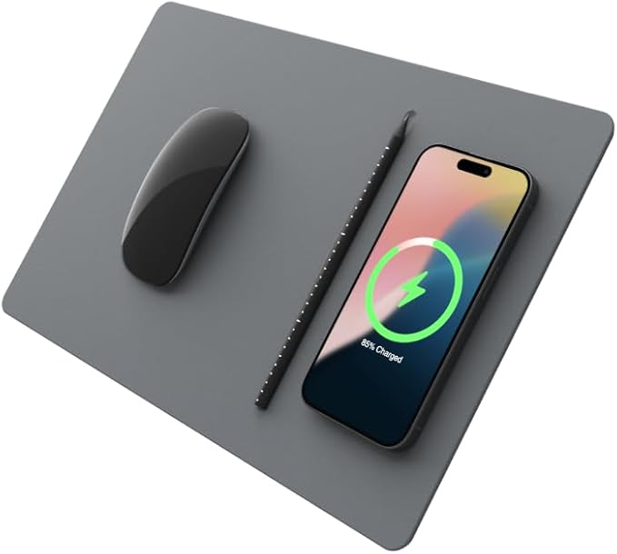 POUT H3 PRO Wireless Charging Mouse Pad ??Qi-Enabled Fast Charger with Anti-Slip Base & Smooth Surface for Phones and Earbuds ??Sleek Desk Accessory for Home & Office (Dust Gray)