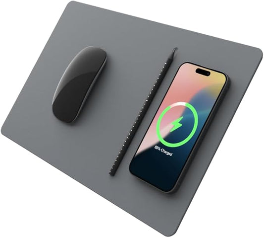 POUT H3 PRO Wireless Charging Mouse Pad ??Qi-Enabled Fast Charger with Anti-Slip Base & Smooth Surface for Phones and Earbuds ??Sleek Desk Accessory for Home & Office (Dust Gray)