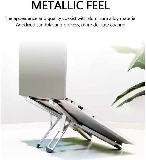 Foldable & Portable Laptop Stand for Desk, Light Weight Alloy Silicon, Ergonomic Aluminum Riser with 7 Adjustable Heights, Compatible with Laptop 10-16' and Tablet