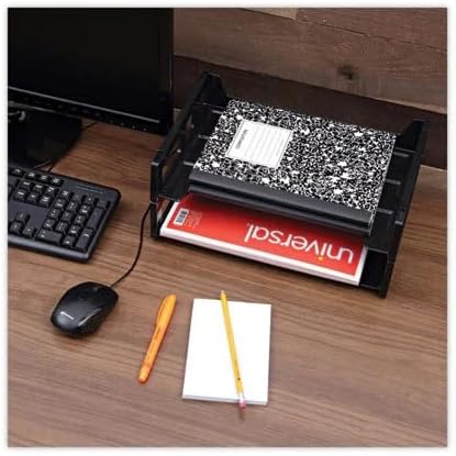 Stackable Desk Tray Organizer Black - Plastic Paper Tray for Letter Size Documents, Desktop File Organizer with 2 Sections, Home, Office, School Desk Paper Organizer - Pack of 6